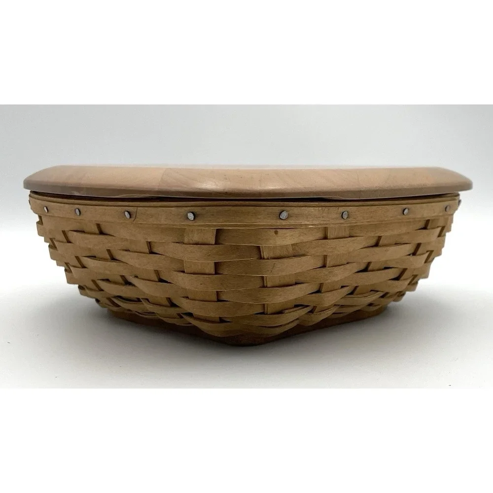 Vintage 2004 Longaberger Heart Basket Set With Lid & Protector Woodcrafts USA